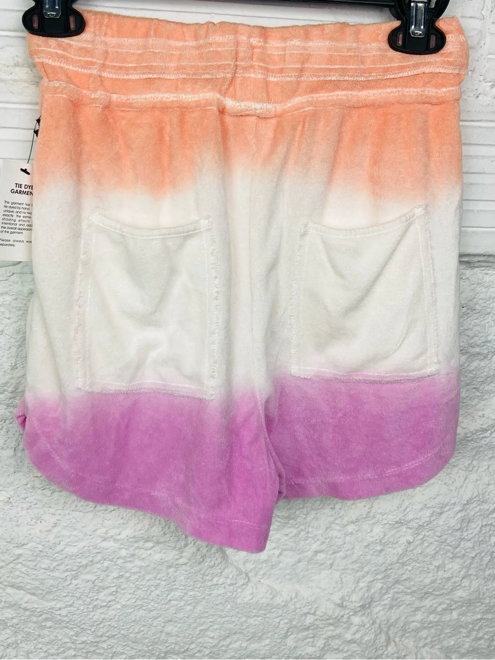 NWT DEX Tie-Dye Terry Cloth Drawstring Shorts - Peach, White & Purple